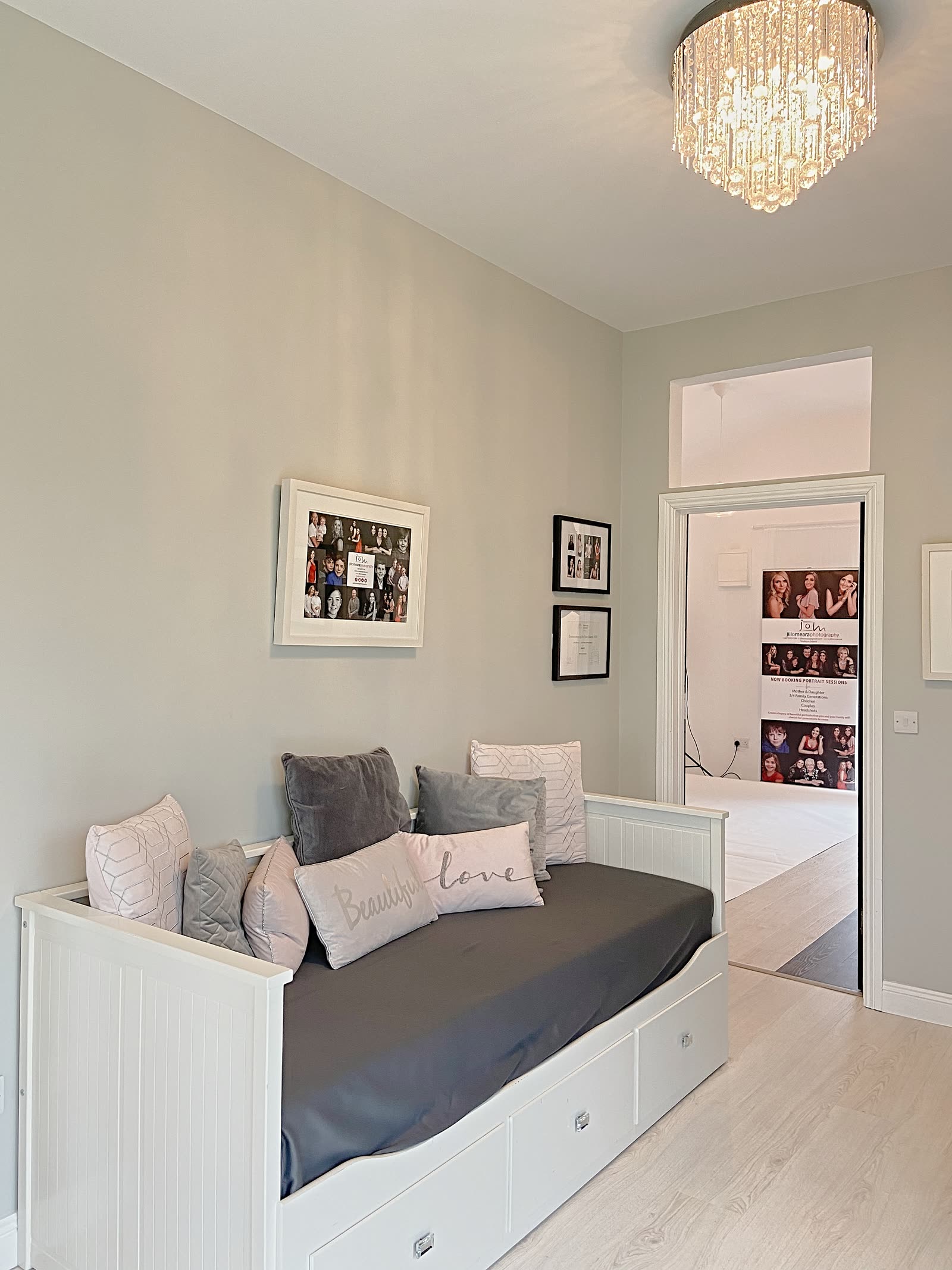 Welcome lounge area at the Jill O'Meara photography studio