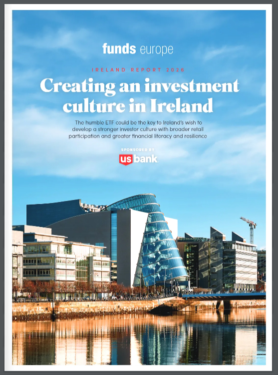 Funds Europe Ireland Report 2026 cover — 'Creating an investment culture in Ireland' — photographed by Jill O'Meara