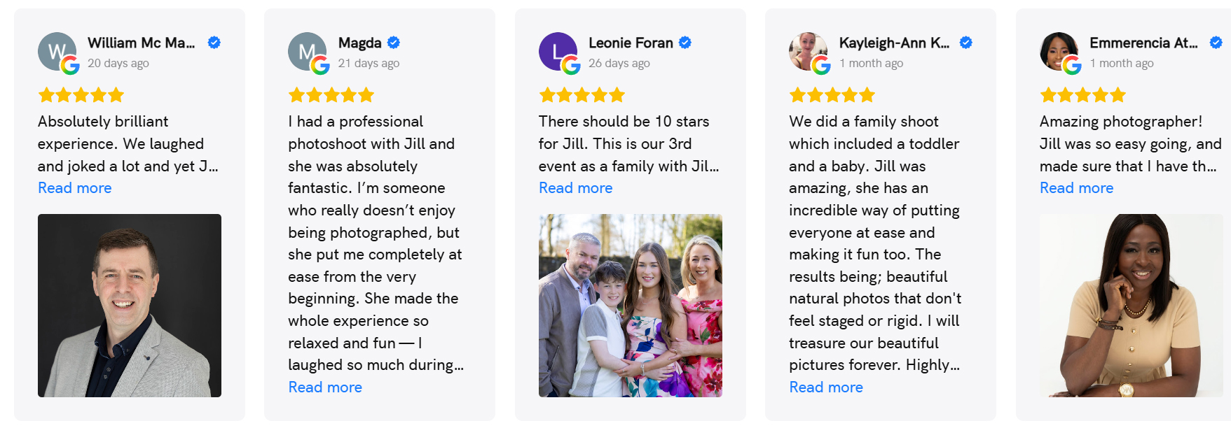 Five-star Google reviews for Jill O'Meara Photography