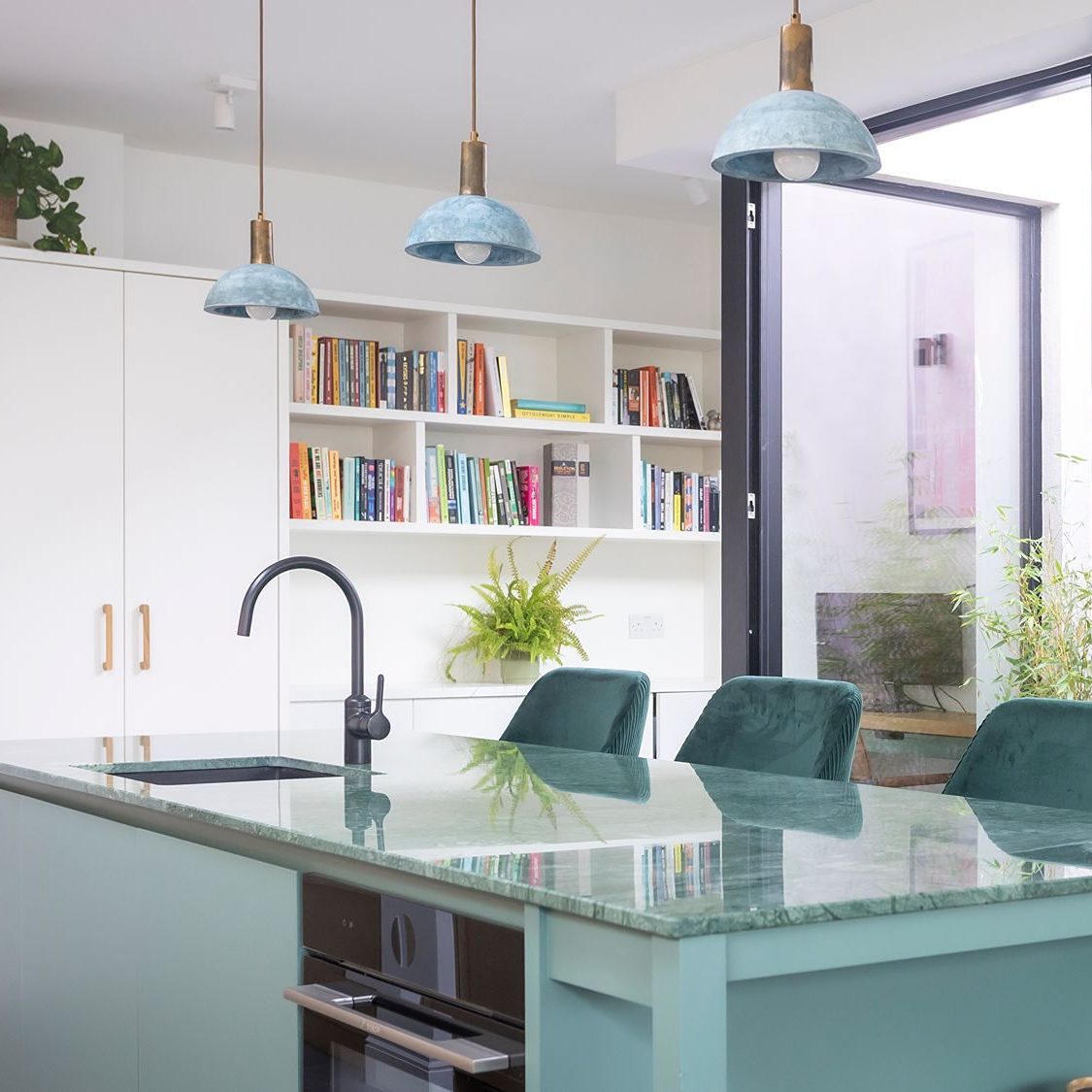 Interior photography of a green marble kitchen island, Dublin
