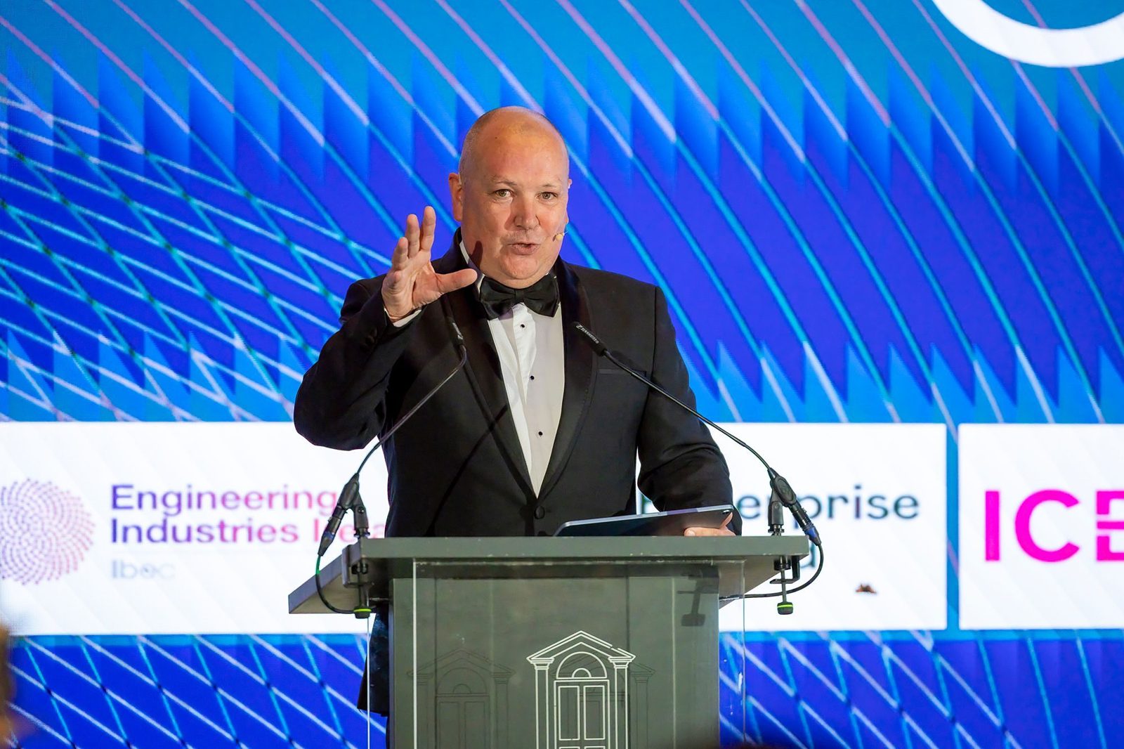 Host speaking at the Lean Business Ireland Awards 2026, Johnstown Estate