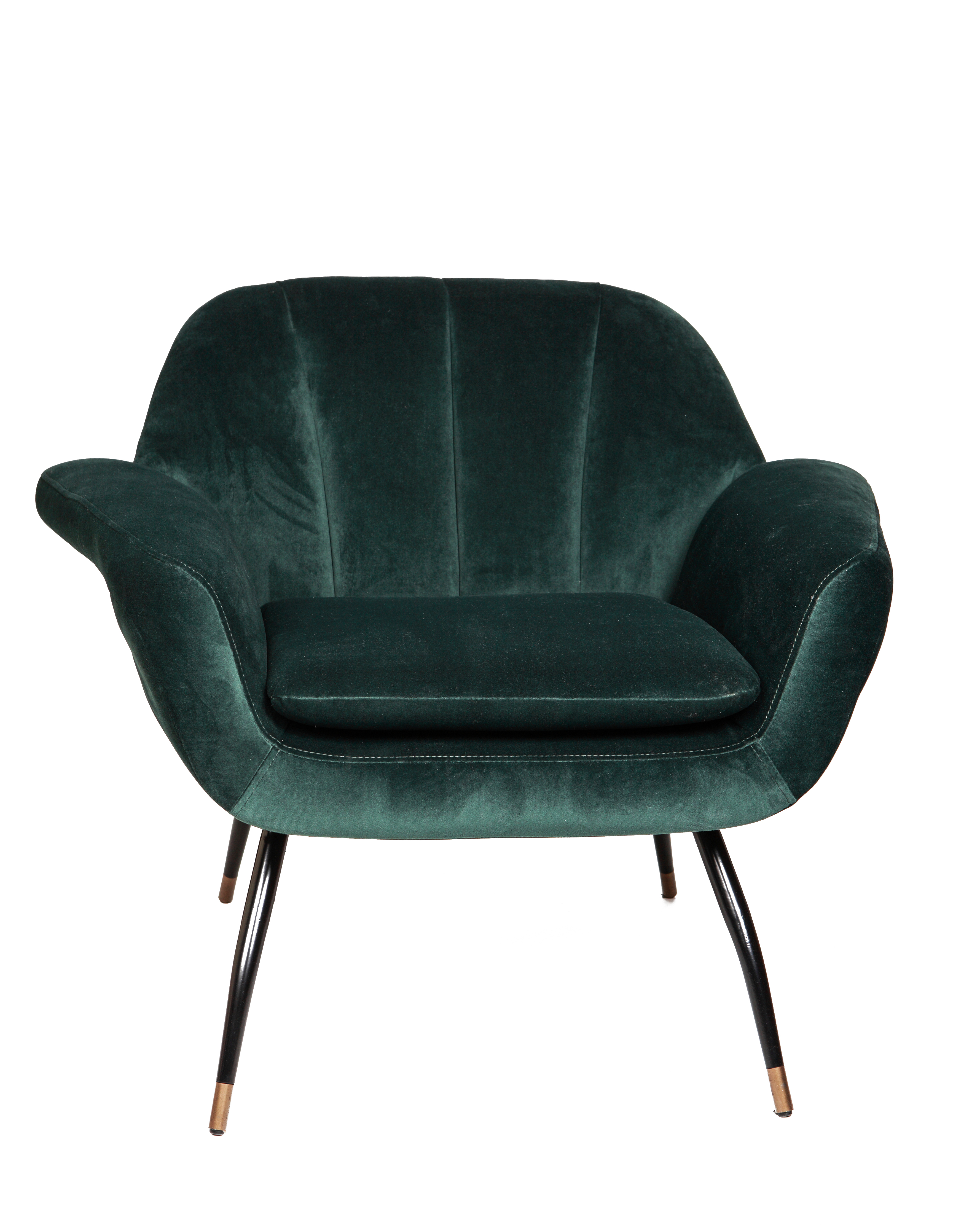 Green velvet armchair product photography